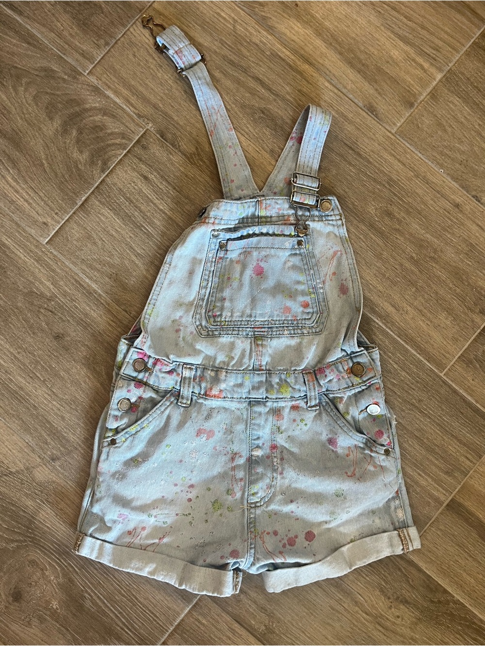Kids Light Blue Paint-Splatter Denim Short Overalls
